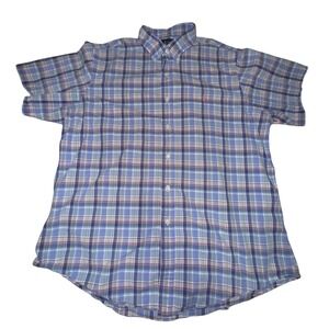 Ralph Lauren Preppy Custom Fit Plaid Short Sleeve Button Down Shirt Men's XL
